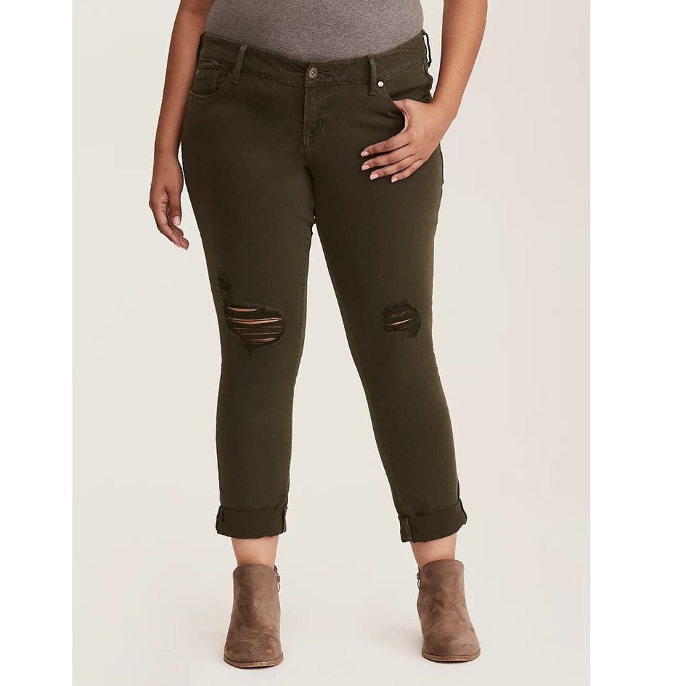 Torrid Boyfriend Distressed Olive Green Wash Jeans
